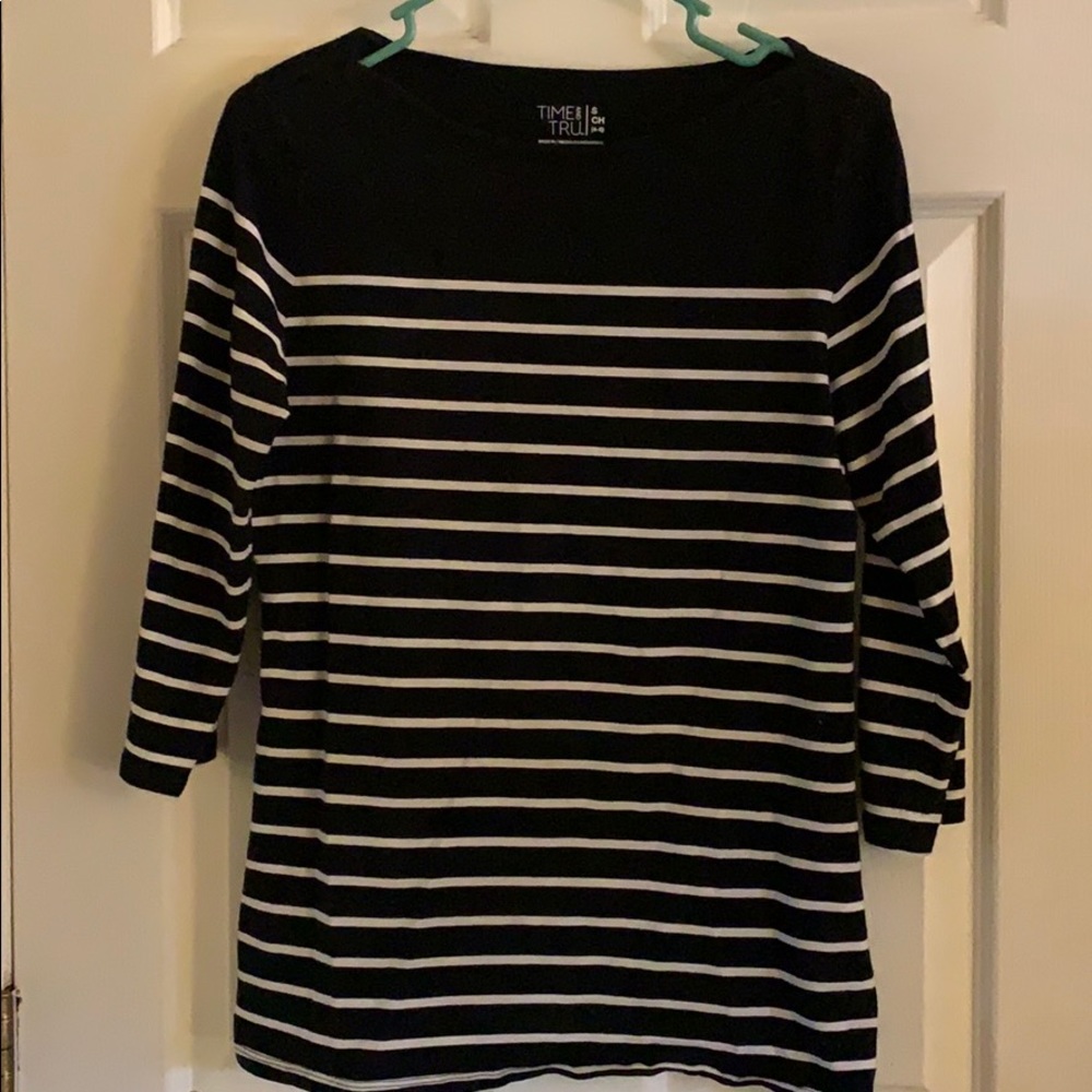 Long sleeve black and white striped shirt